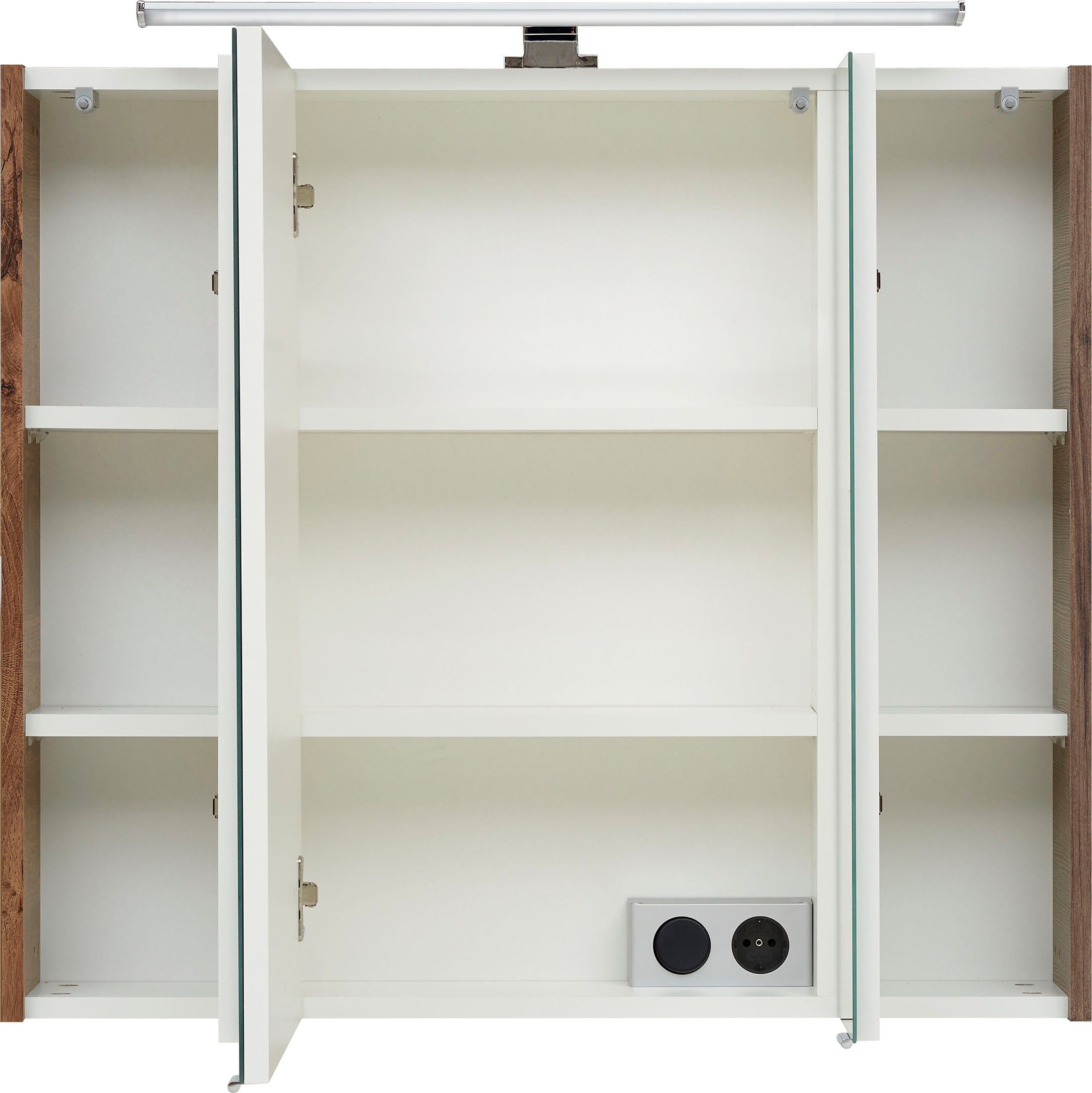 PELIPAL Spiegelschrank Quickset Breite 80 cm, 3-türig, LED-Beleuchtung, Schalter-/Steckdosenbox