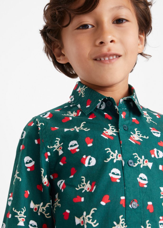 Jungen Langarmhemd mit Weihnachtsmotiv, Slim Fit