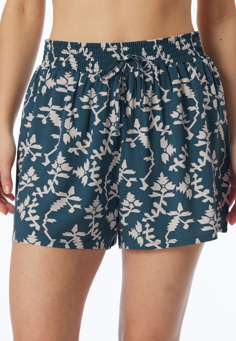 Loungehose kurz Viskose Blumenprint jeansblau - Mix+Relax