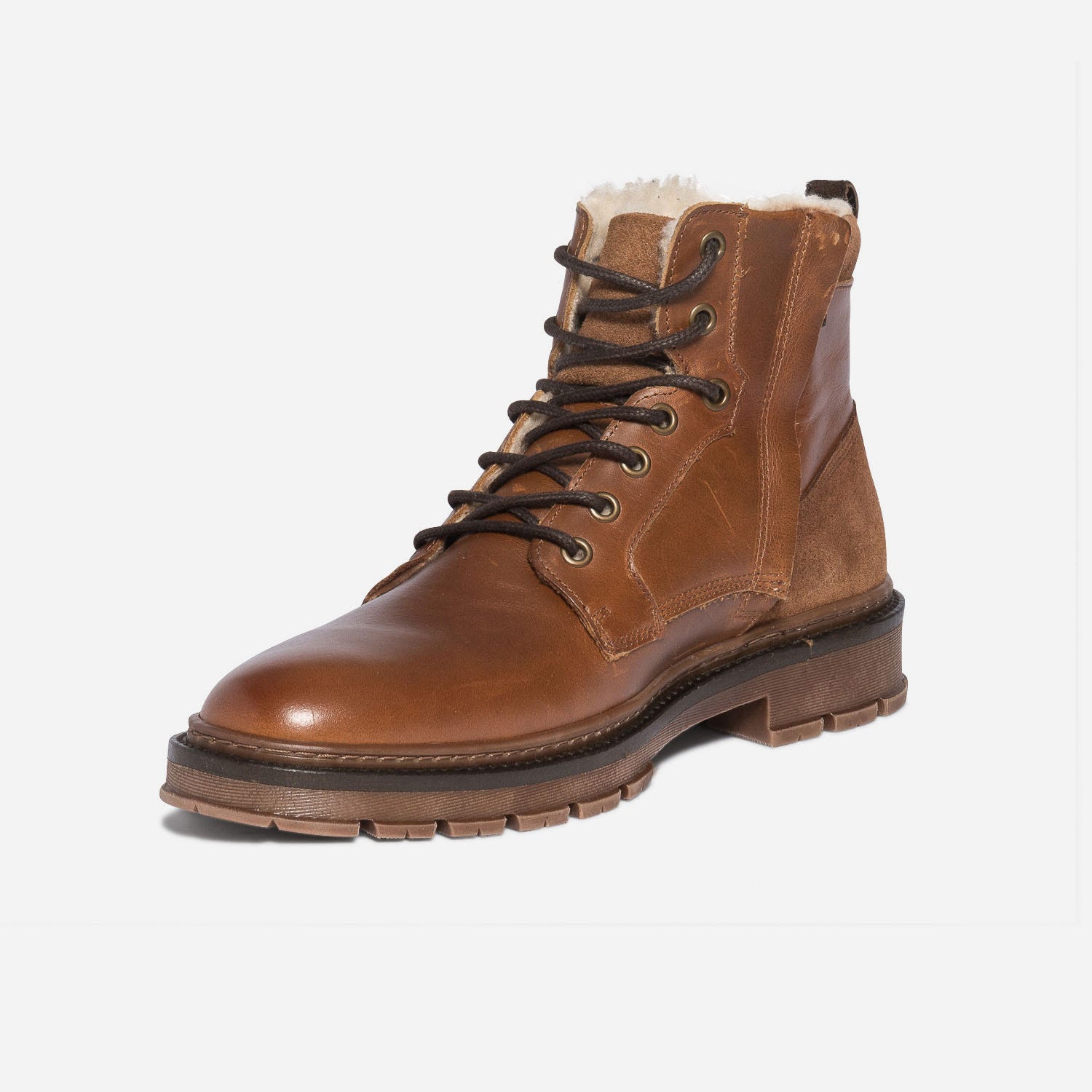 Bottine fourrée cognac en cuir