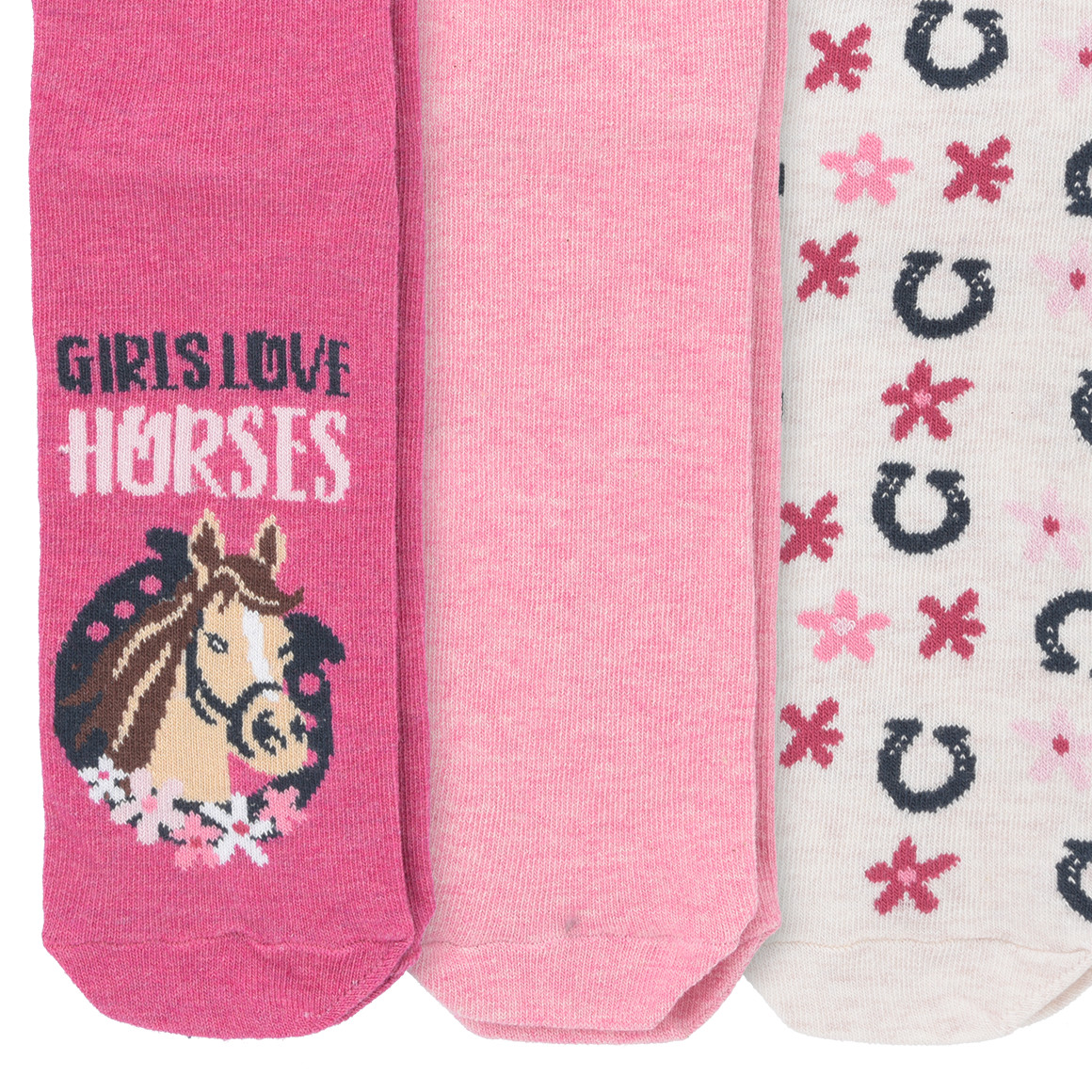 3 Paar Mädchen Socken mit Pferde-Motiven