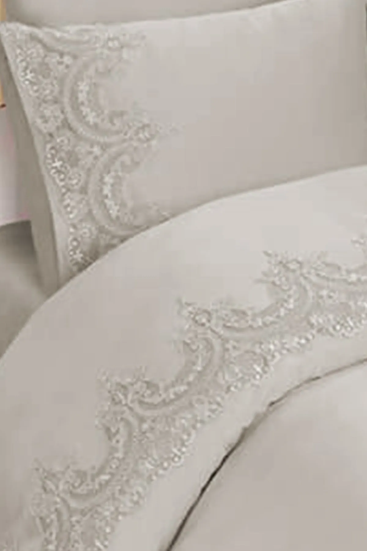 Çeyiz Diyarı  Französisches Guipure-Sultans-Bettbezug-Set, Creme
