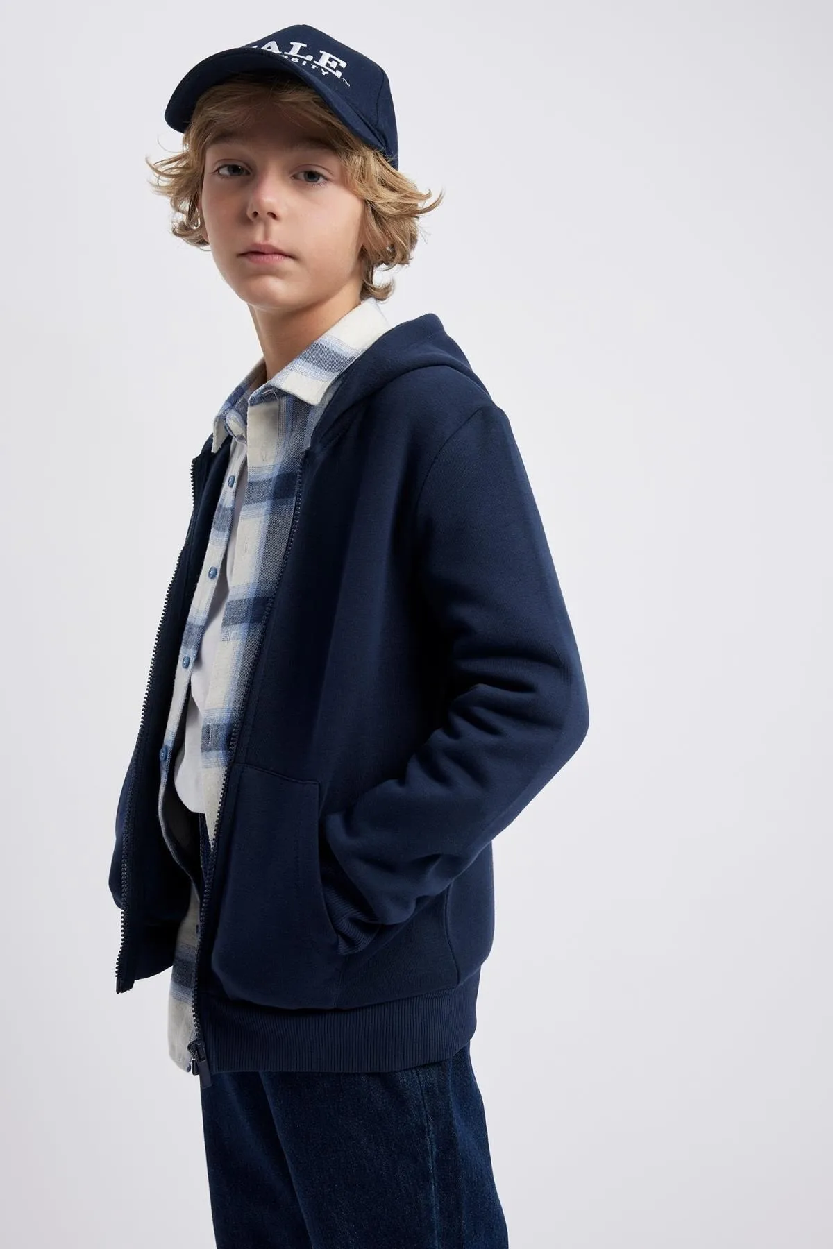 DeFacto  Marineblauer, dicker Sweat-Schul-Cardigan mit Kapuze für Jungen