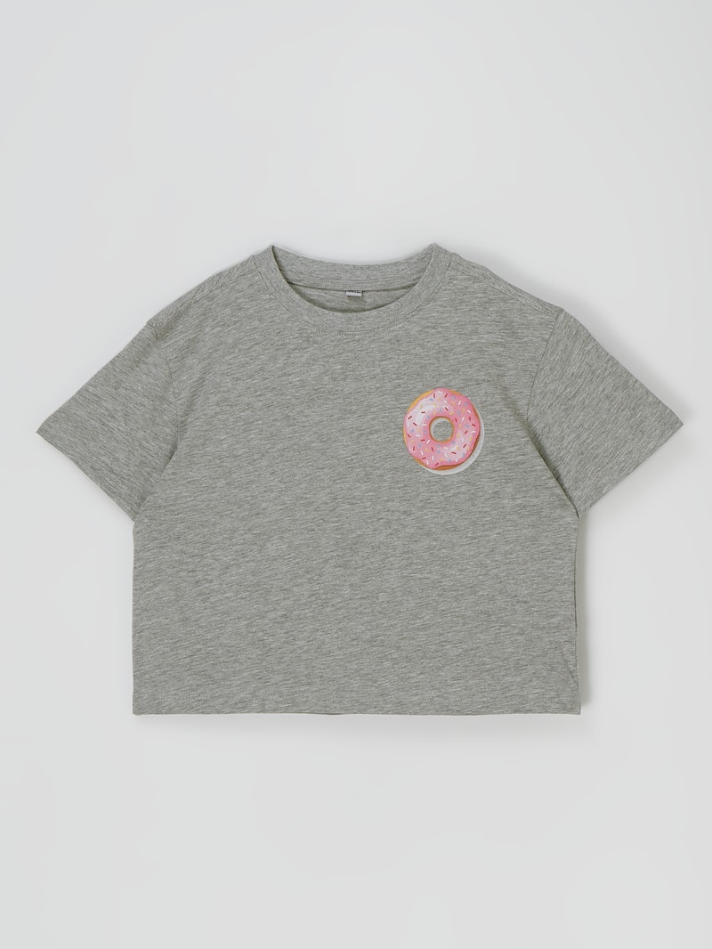Cropped T-Shirt aus Baumwoll-Viskose-Mix in mittelgrau meliert