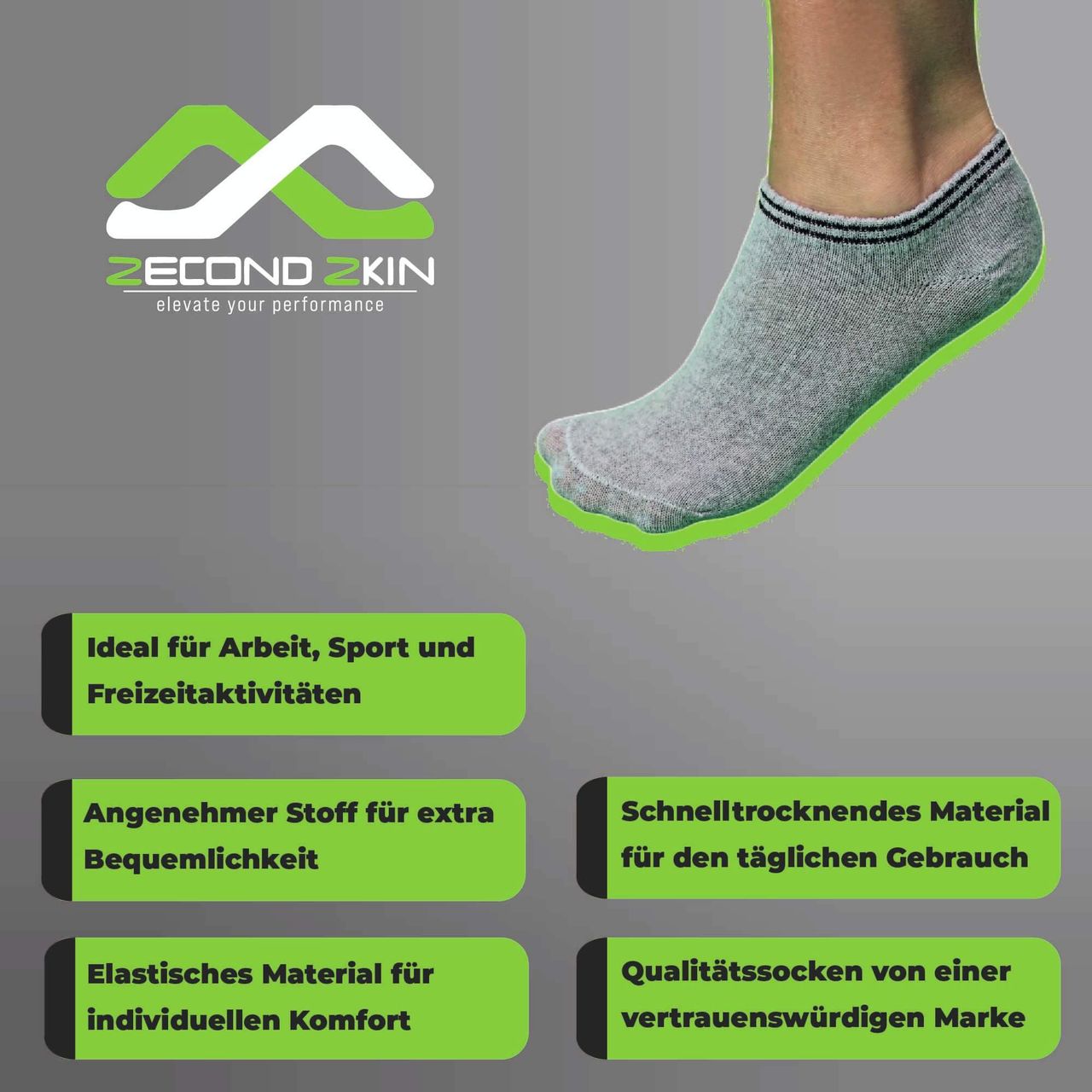 trends4cents Zecond Zkin 8 Paar Sneaker Socken Gr. 32 - 38 grau Sommersocken Füßlinge aus Baumwolle