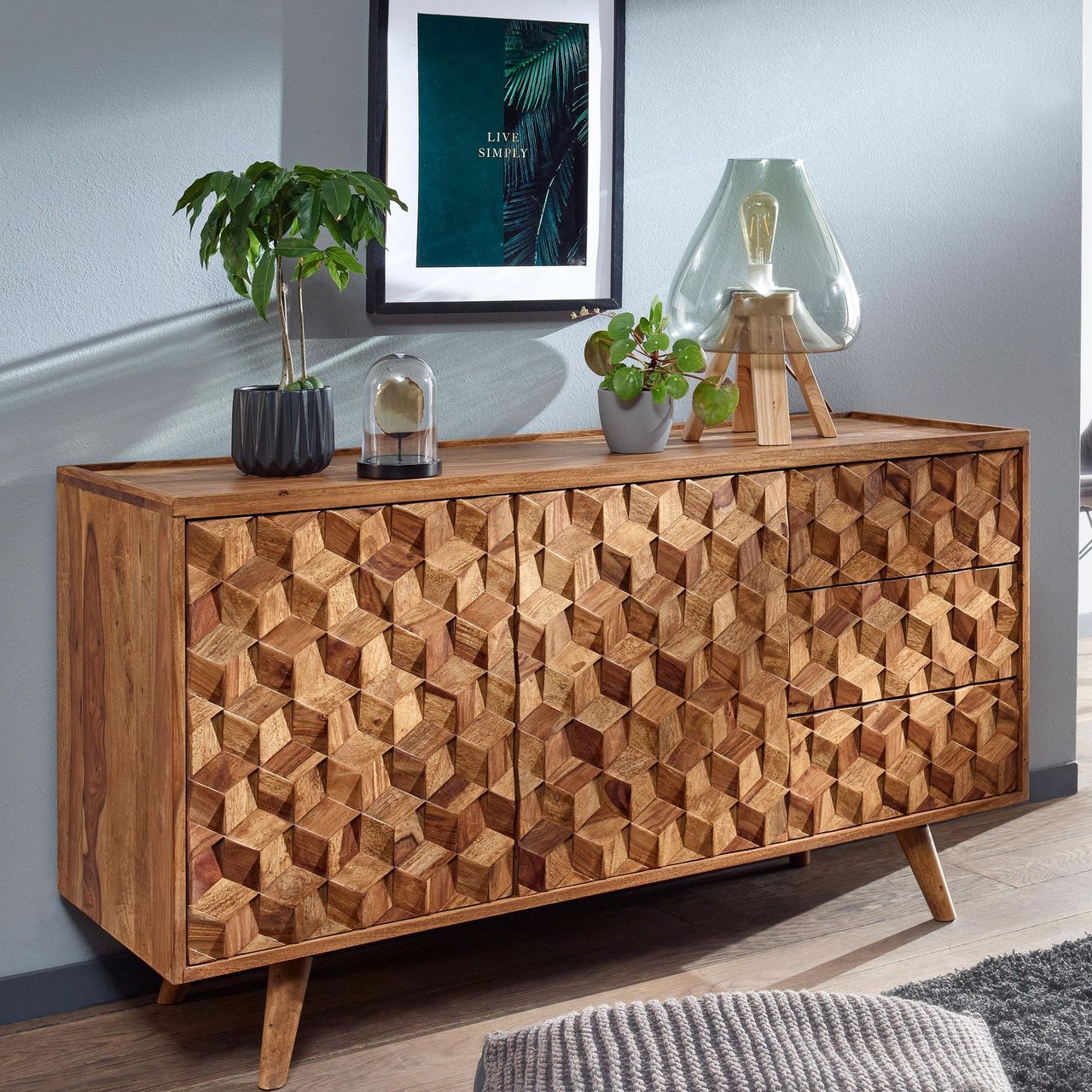 Skyport WOHNLING Sideboard 138x76x45 cm Holz Massiv Kommode Anrichte Modern Standschrank