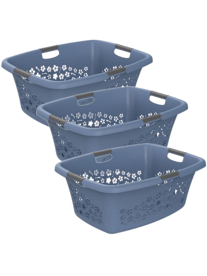 Rotho Flowers 3er-Set Wäschekorb 50l, Kunststoff (PP) BPA-frei in Horizon blau günstig kaufen onesize