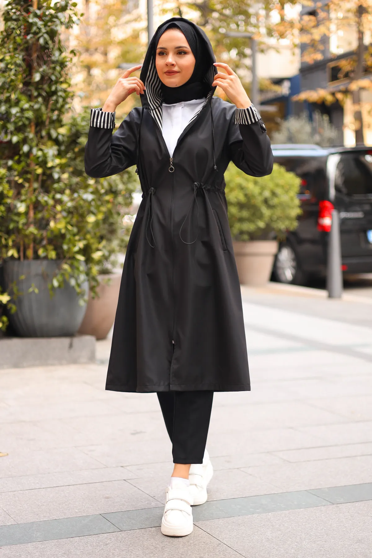 benguen  2060 Saisonaler Trenchcoat Schwarz