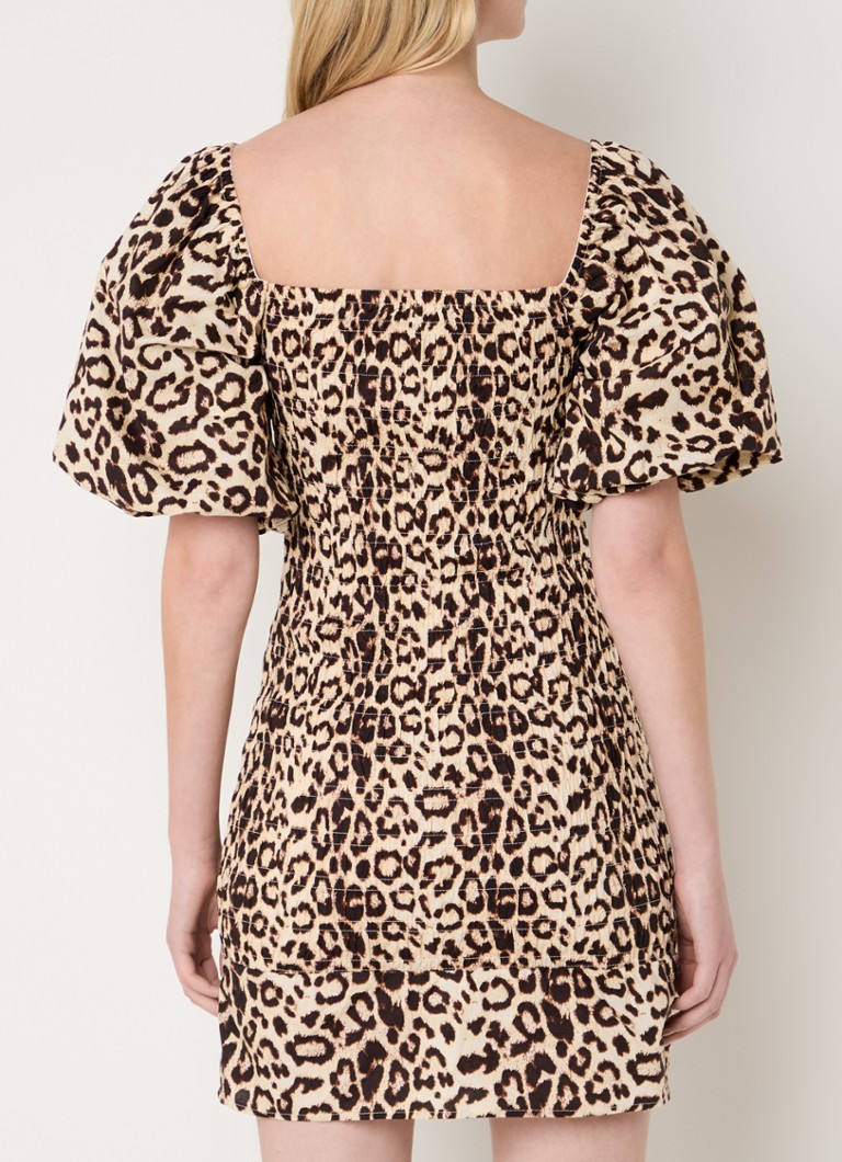 Refined Department Mini dress with leopard print and smocking