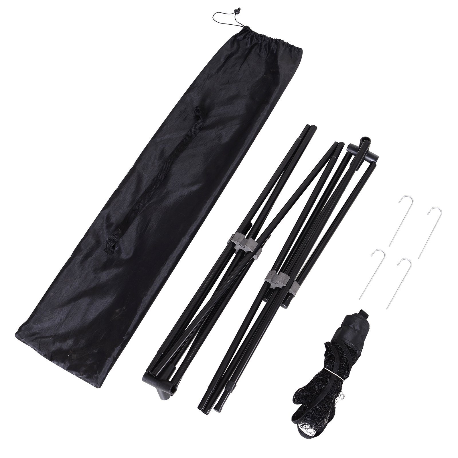 HOMCOM Badmintonnetz Set Höhenverstellbar Volleyballnetz, Metall Polyester Schwarz (Set, 1-St., faltbares Tennisnetz mit Badmintonschläger 94,158H cm), W400 x D103 cm