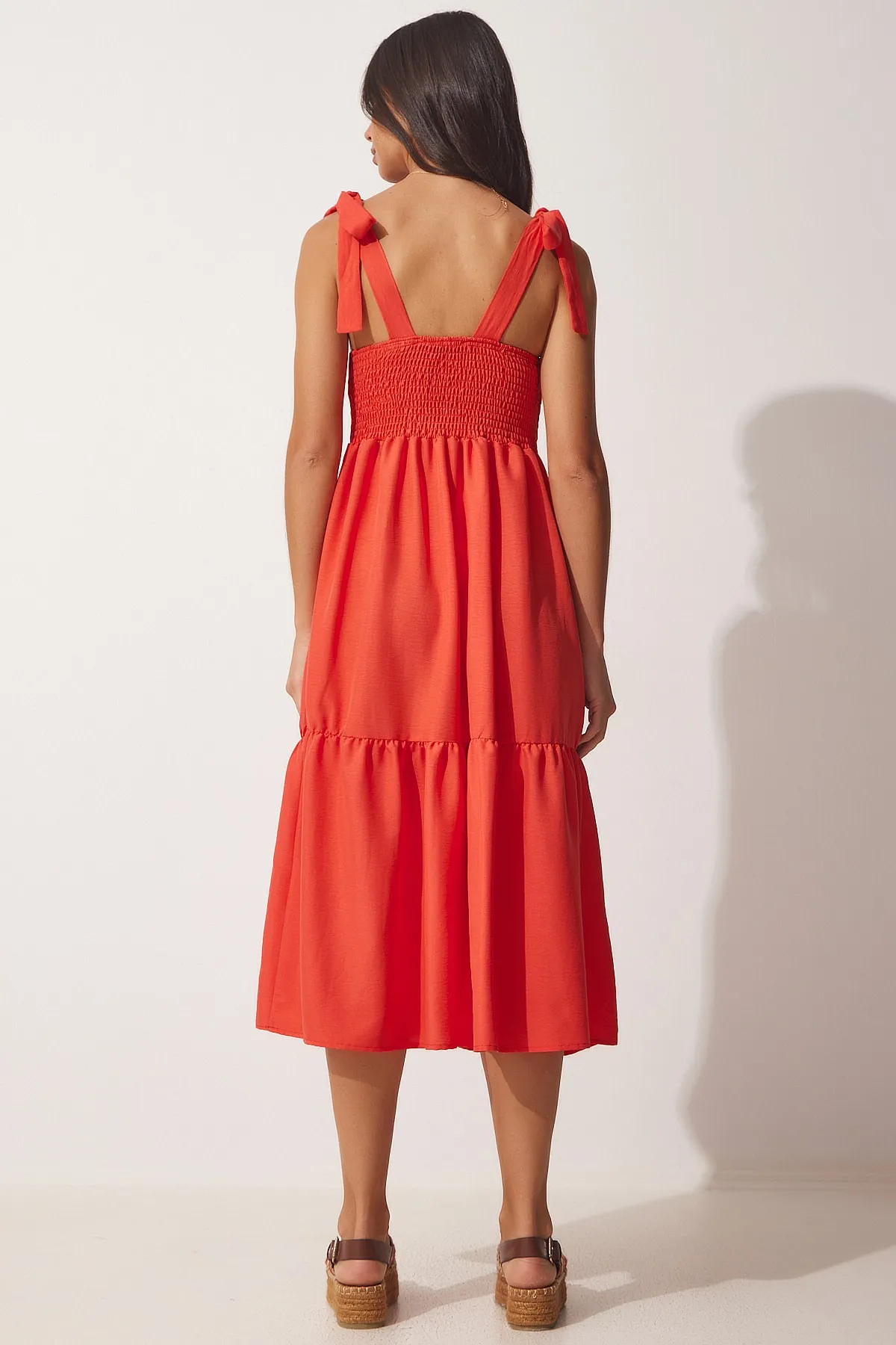 Happiness İstanbul  Damen-Sommerkleid aus Popeline mit Granatapfelblüten-Trägern ZH00030