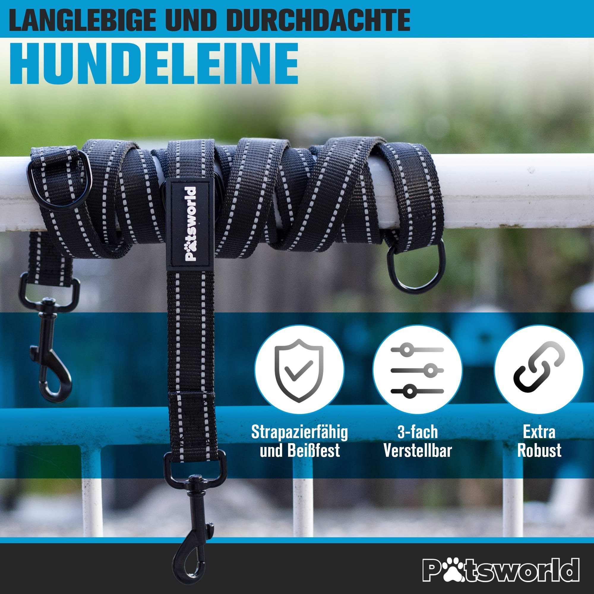 Pätsworld Führleine Führleine 3fach Verstellbar - 2,15m Trainingsleine Hundeleine
