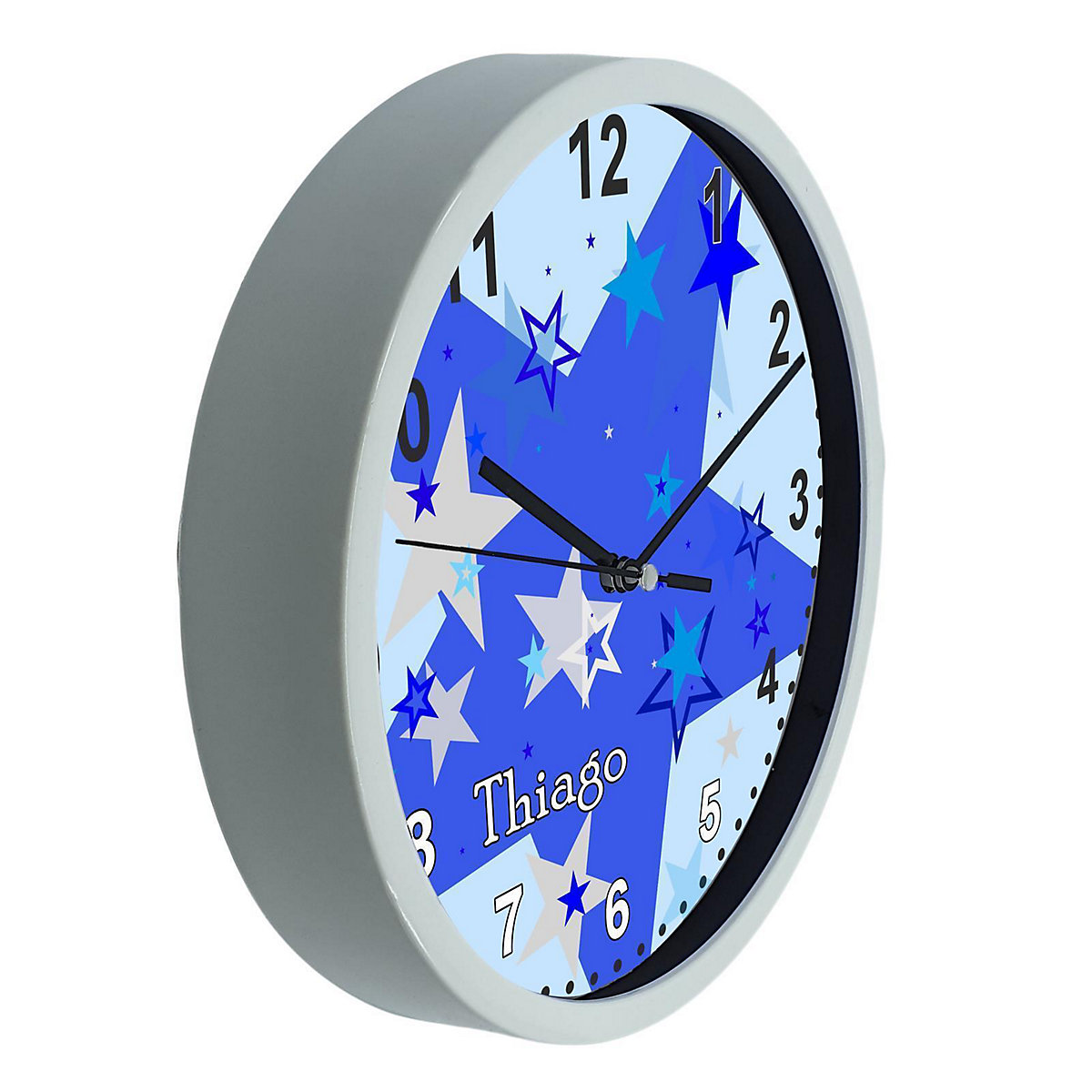 Kinder Wanduhr personalisiert mit Name Sternenhimmel Blau Grau