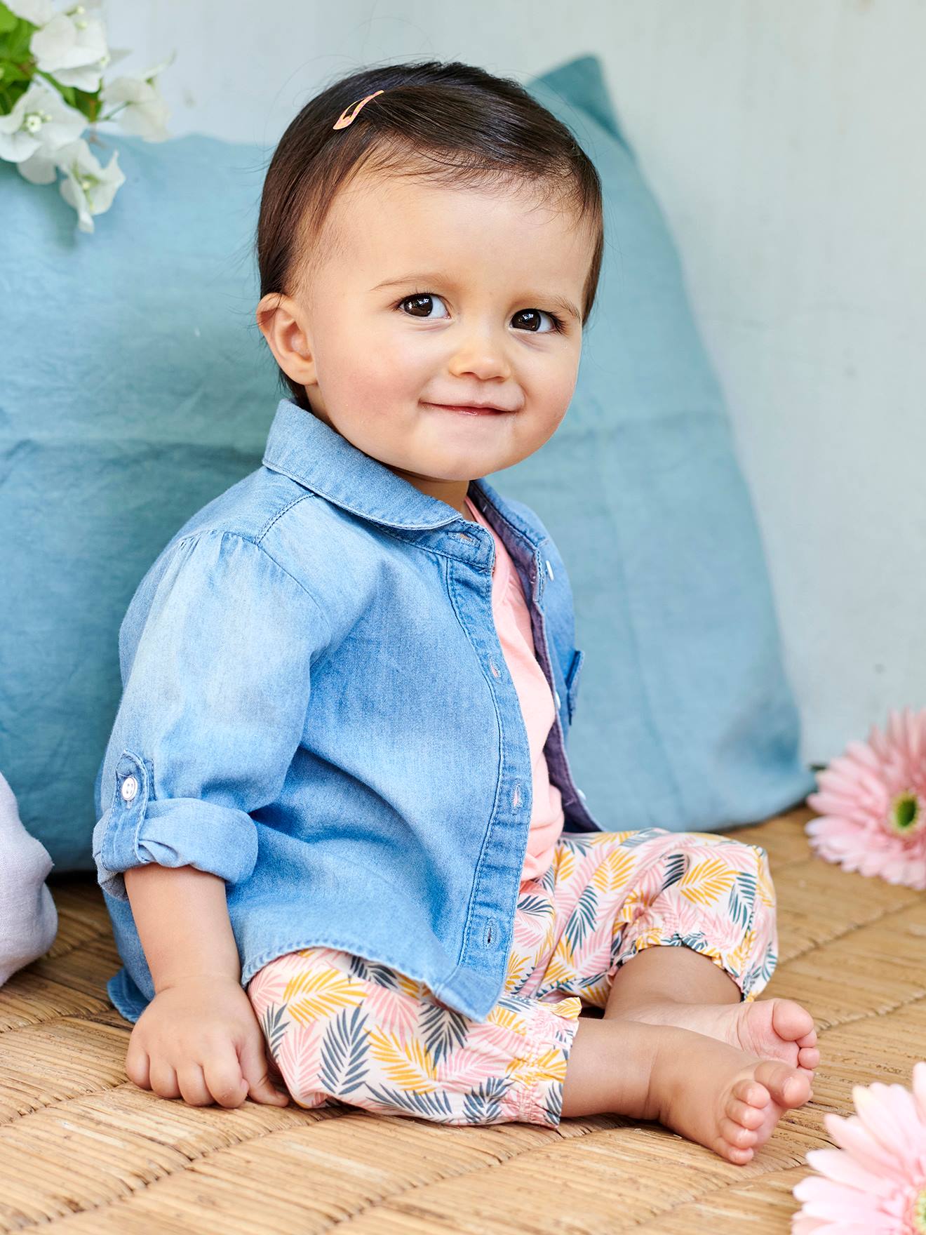 Vertbaudet Mädchen Baby Jeansbluse Oeko-Tex, personalisierbar - bleached