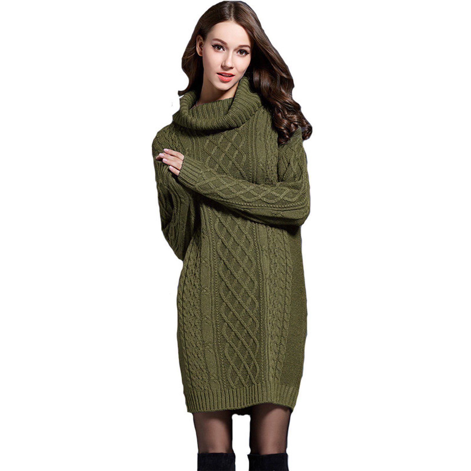aikidio Stillkleid Plus-Size-Pulloverkleid mit Rollkragen und lockerer Passform