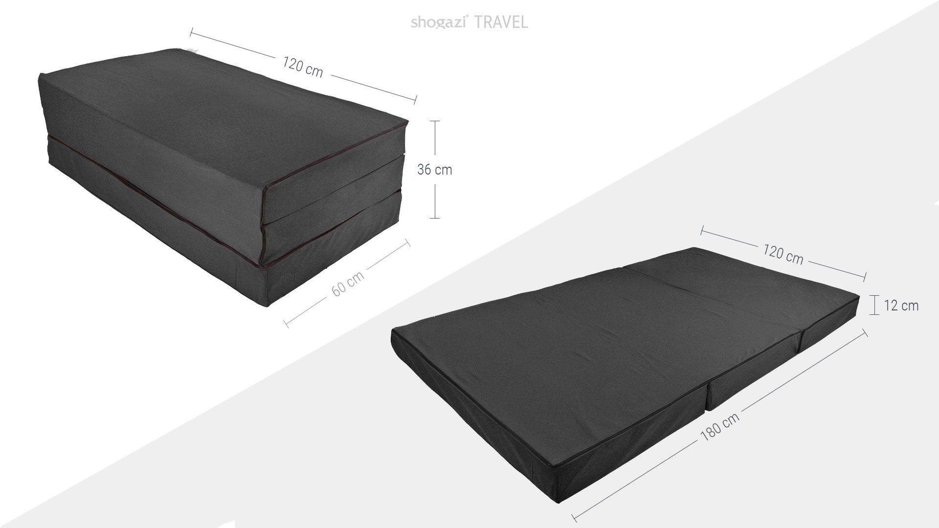 Klappmatratze Luxus Gästematratze, shogazi ®, 12 cm hoch, 3-teilige mit abnehmbarem Bezug, Maße: 120x180cm