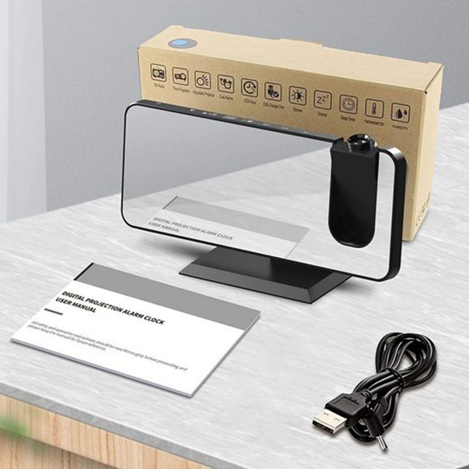 iceagle Funk-Radiowecker Projektionswecker Radiowecker mit USB-Anschluss Wecker Digital FM RADIO,ULTRAKLARE 180°-DREHPROJEKTION