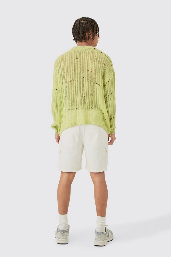 Slim Cargo Jeansshorts in Ecru