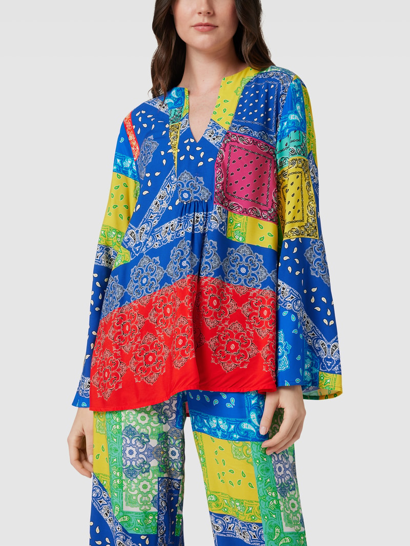 Blusenshirt mit Tunikakragen und Allover-Muster Modell 'Catania' in blau