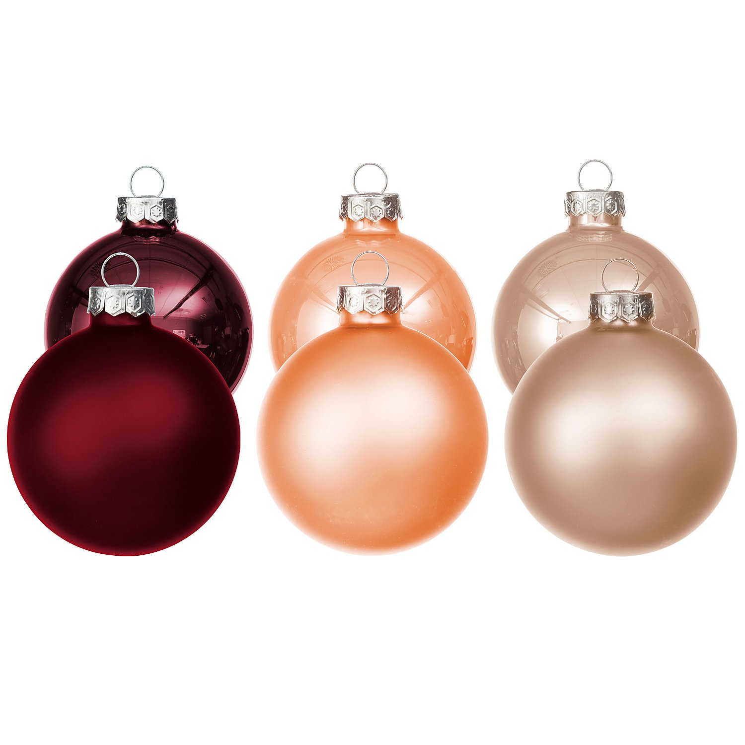 Weihnachtskugeln aus Glas, rot, lachs, creme, 6 cm Ø, 12 Stück