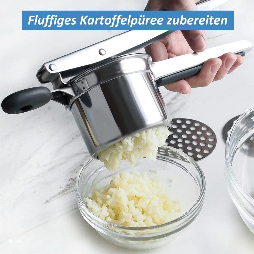 GLIESE Kartoffelpresse Kartoffelpresse Spätzlepresse Spaghettieispresse mit 3 Locheinsätzen, Edelstahl
