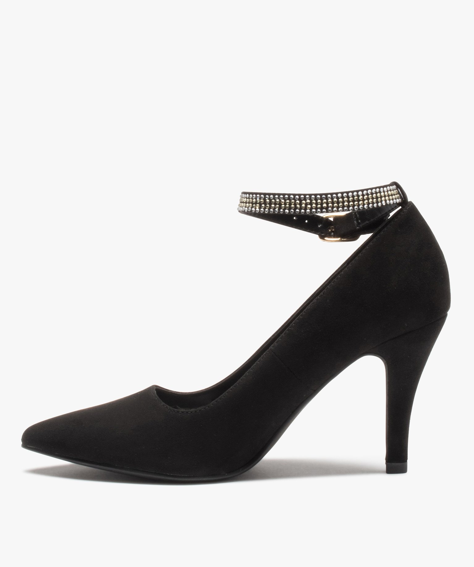 Escarpins femme unis à talon aiguille et bride strass noir | GEMO