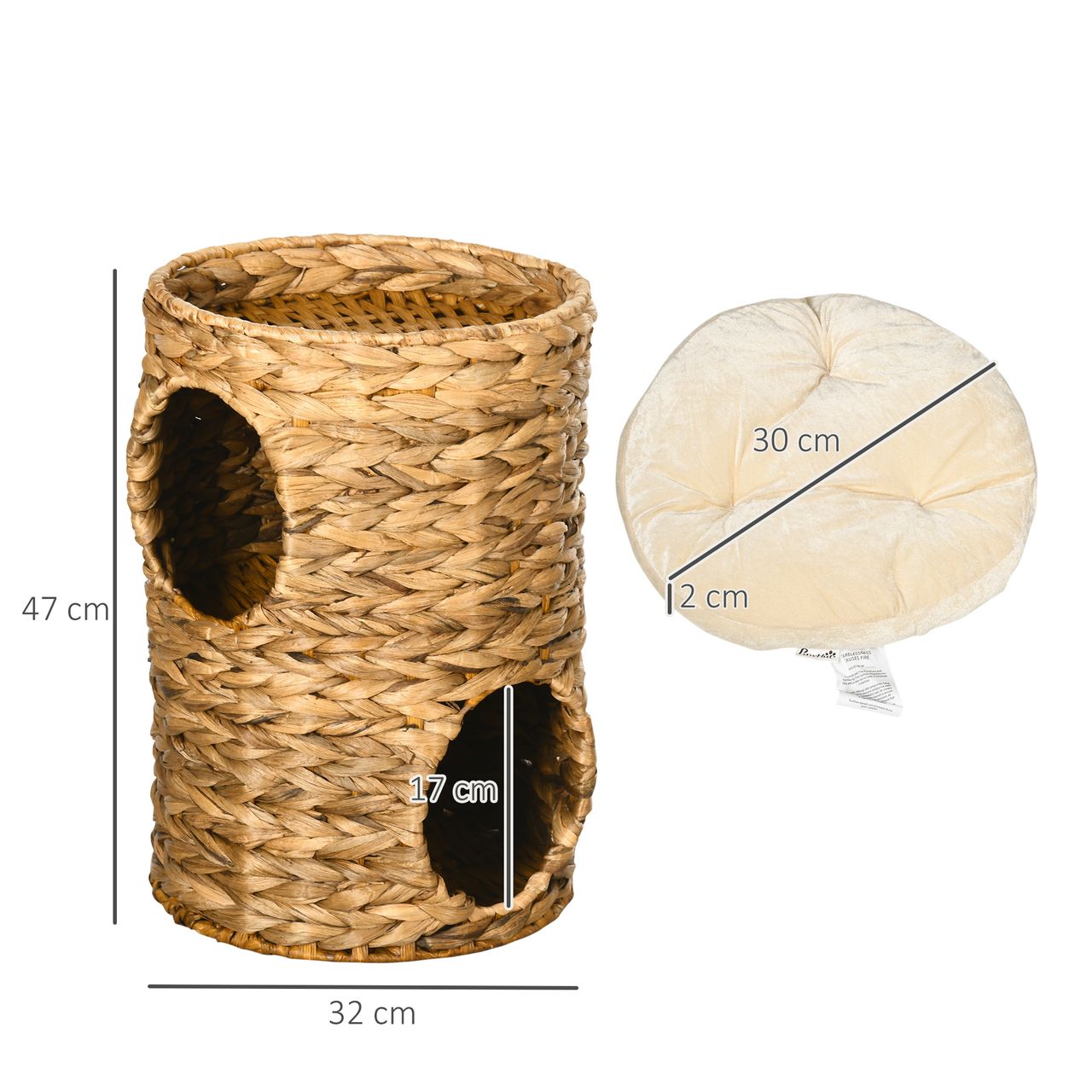 PawHut Kratztonne, Höhe 47 cm, Kratzturm mit 2 Ebenen, Katzenturm mit Kissen