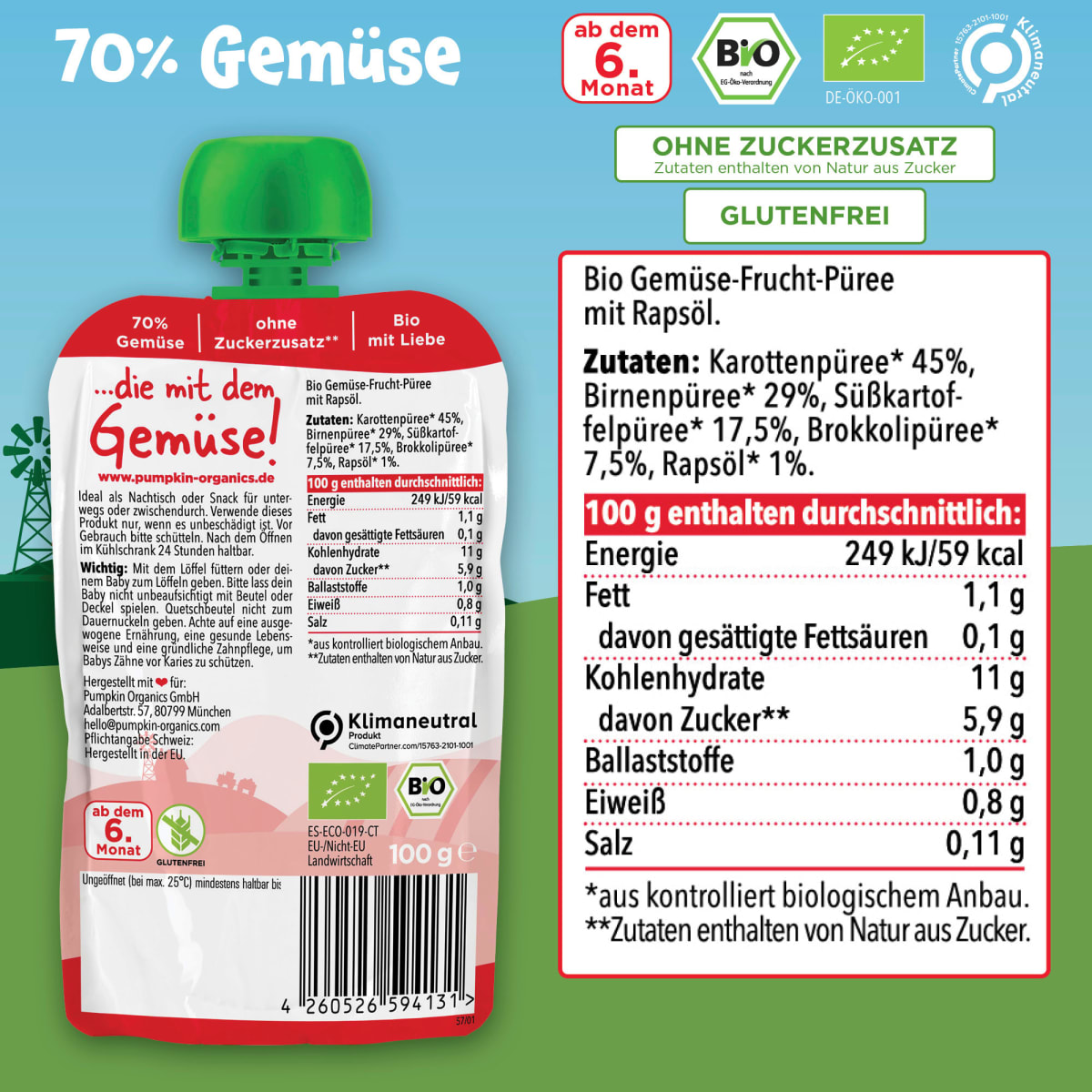 Quetschie Karotte, Birne, Süßkartoffel & Brokkoli, ab 6 Monaten, 100 g