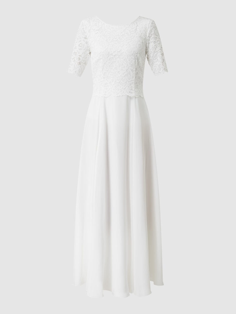 Abendkleid aus floraler Spitze und Chiffon in offwhite