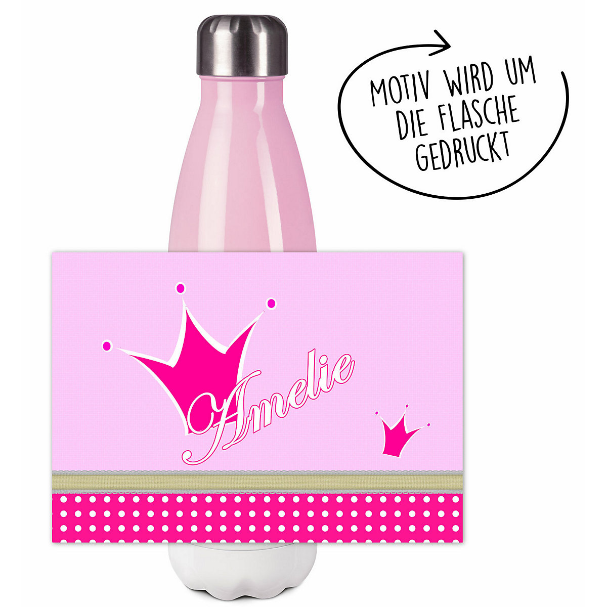 Edelstahl Kinder Thermoflasche / Trinkflasche bunt Krone Farbe pink Spülmaschinenfest, Auslaufsicher, Bruchfest, Doppelwandig, Für Heißgetränke geeignet, Mit Deckel, Isoliert