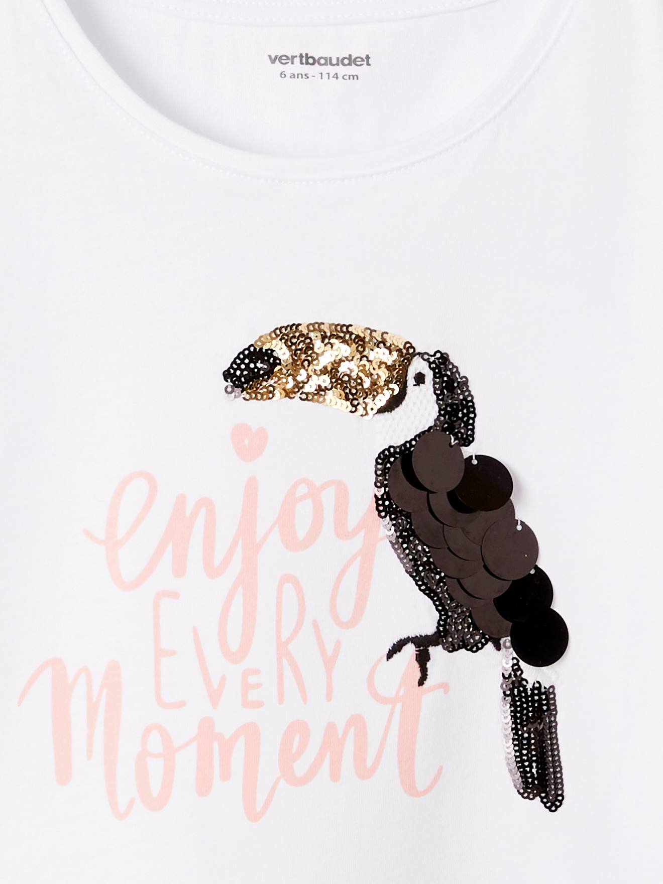 T-shirt fille motif toucan avec sequins et broderies blanc