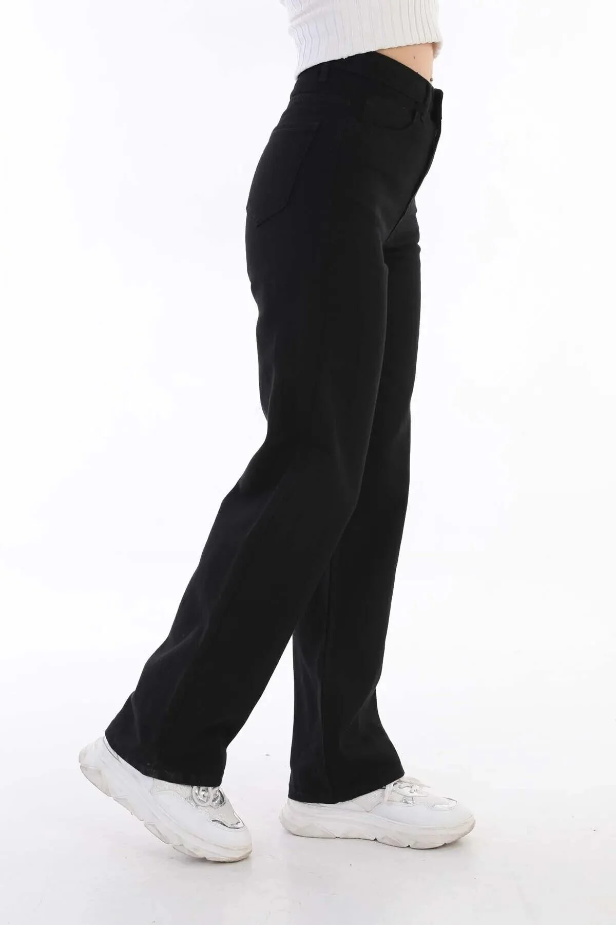 BİKELİFE  Schwarze Palazzo-Jeans mit hoher Taille für Damen