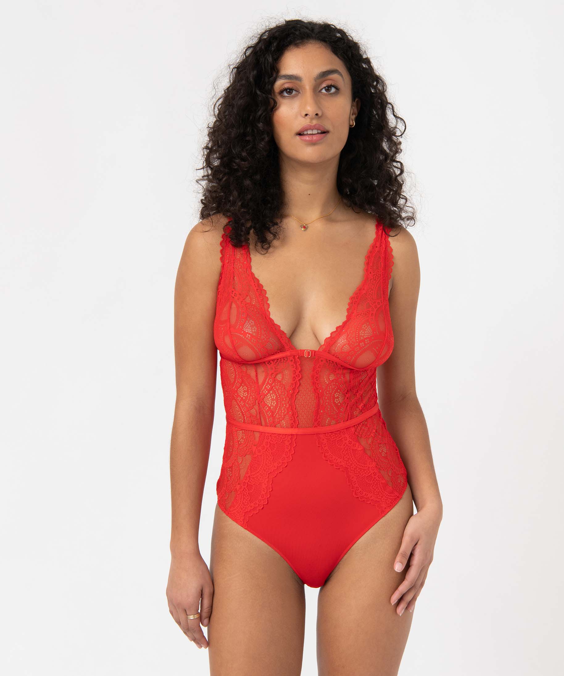 Body femme en dentelle et microfibre rouge | GEMO