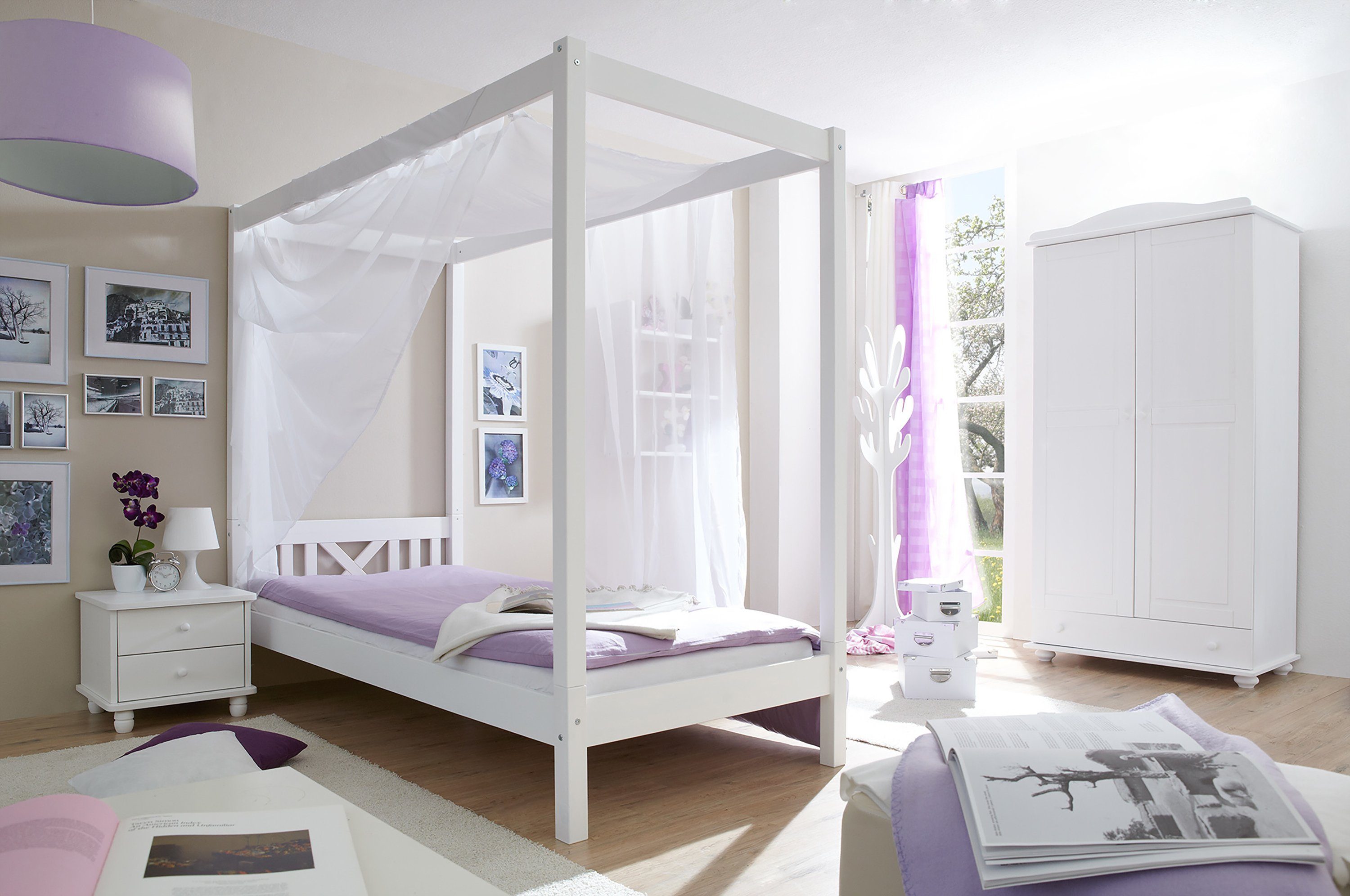 Ticaa Himmelbett Himmelbett Einzelbett LaLuna Kiefer