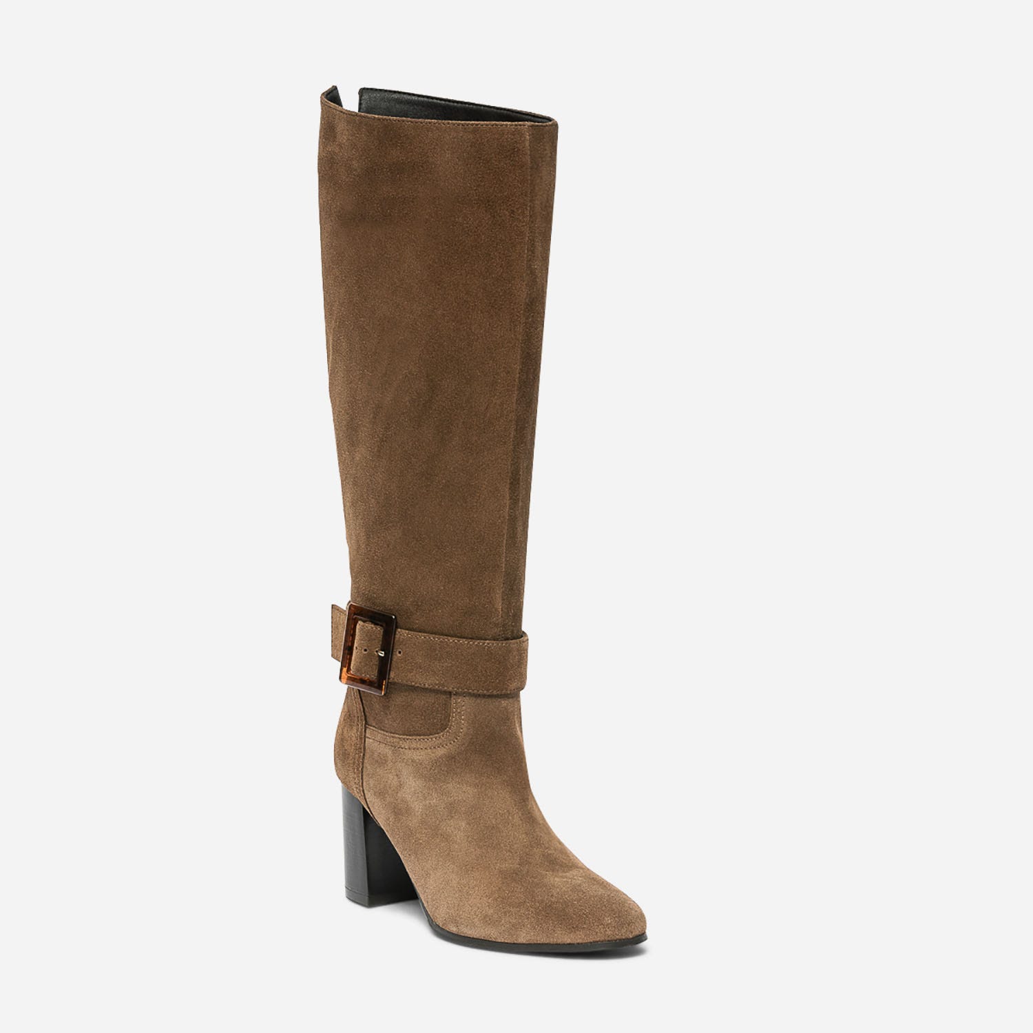 Botte marron en cuir velours à boucle effet écaille