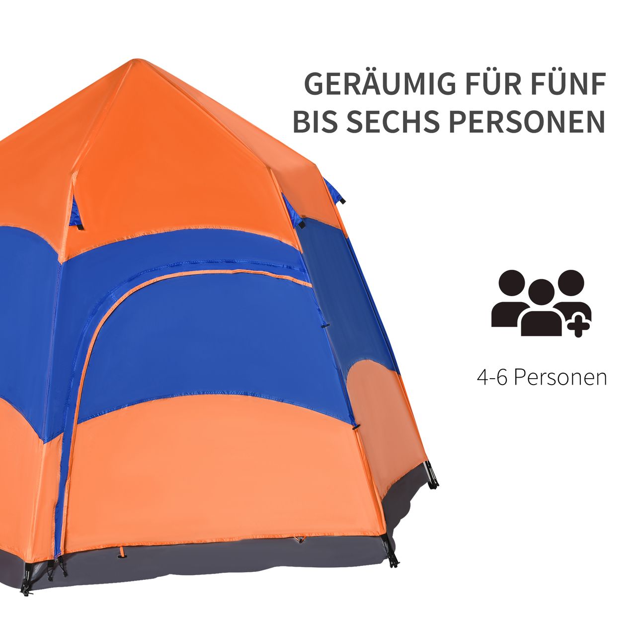 Outsunny Quick-Up-Zelt Campingzelt Doppelwandig Familienzelt für 4–6 Personen