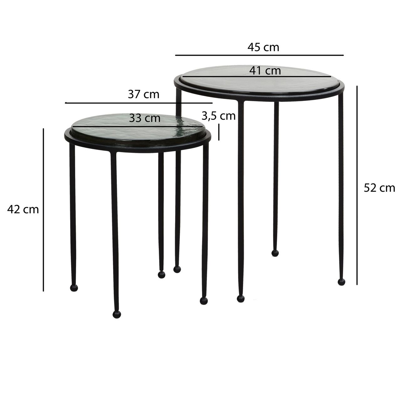 Wohnling Satztisch Glas Metall Grün Schwarz