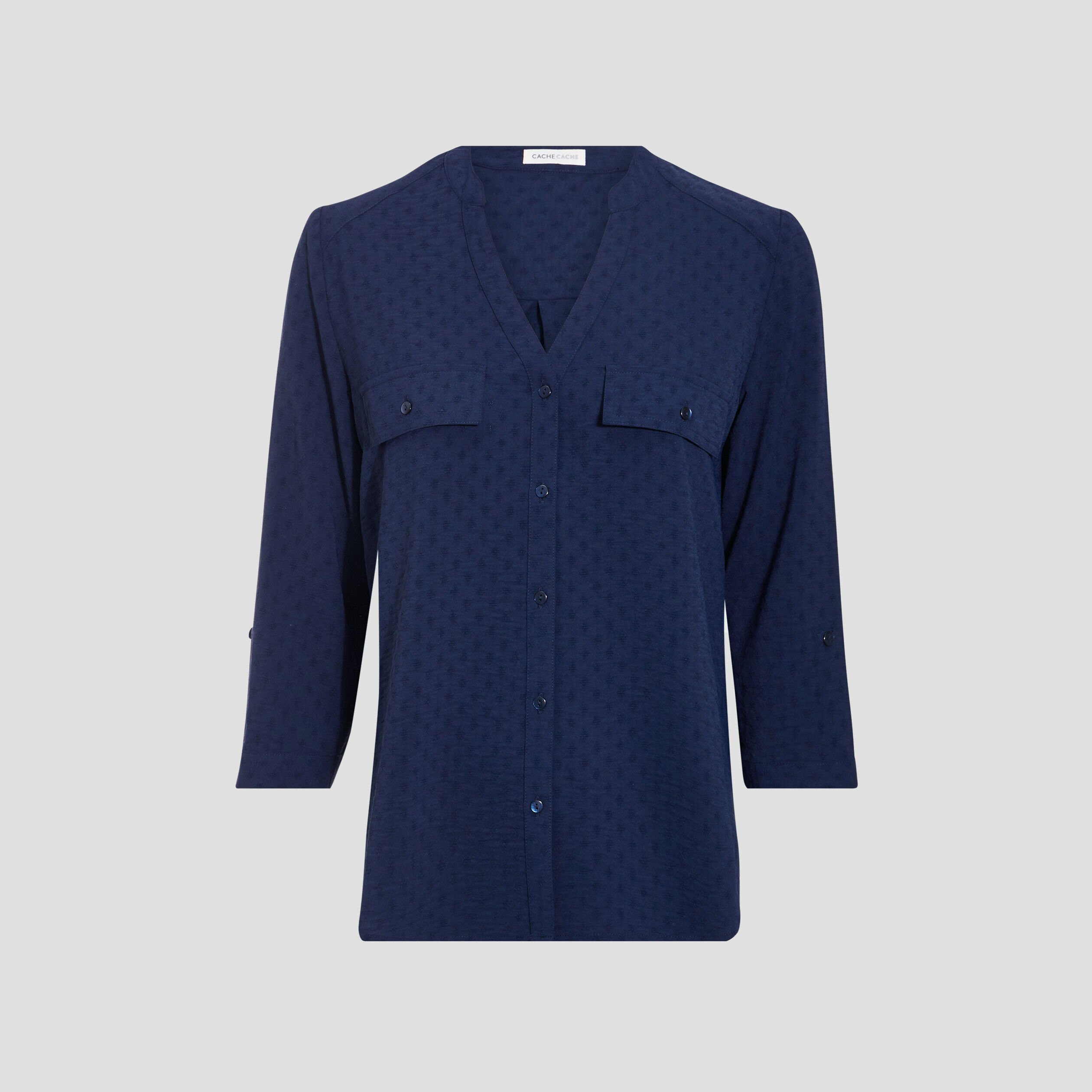 Chemise manches 3/4 bleu marine femme | Cache Cache