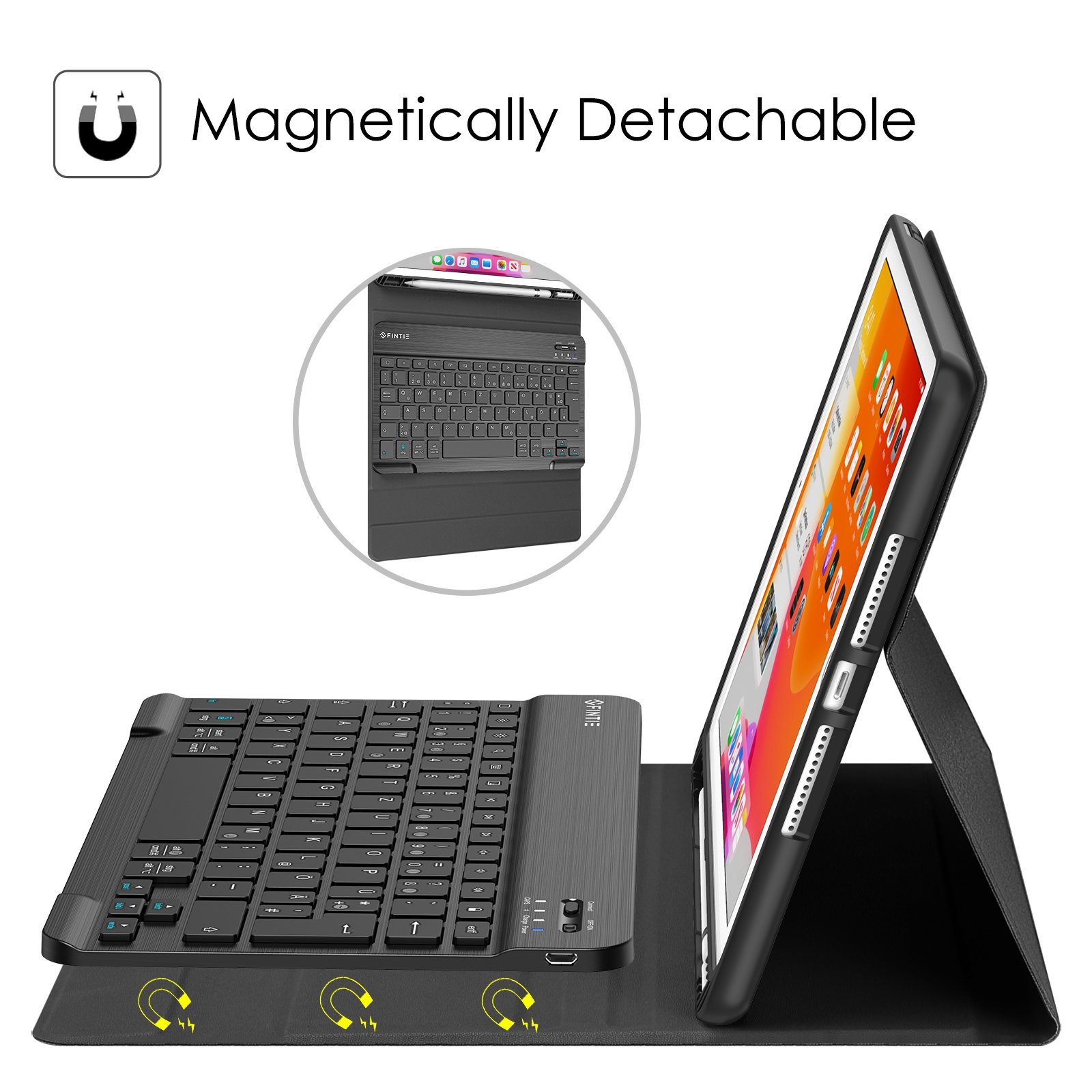 Fintie Tablet-Hülle Tastatur Hülle für iPad 10.2 Zoll (9/ 8/ 7 Generation - 2021/2020/2019), Soft TPU Rückseite Gehäuse Schutzhülle mit Pencil Halter, magnetisch Abnehmbarer Tastatur mit QWERTZ Layout
