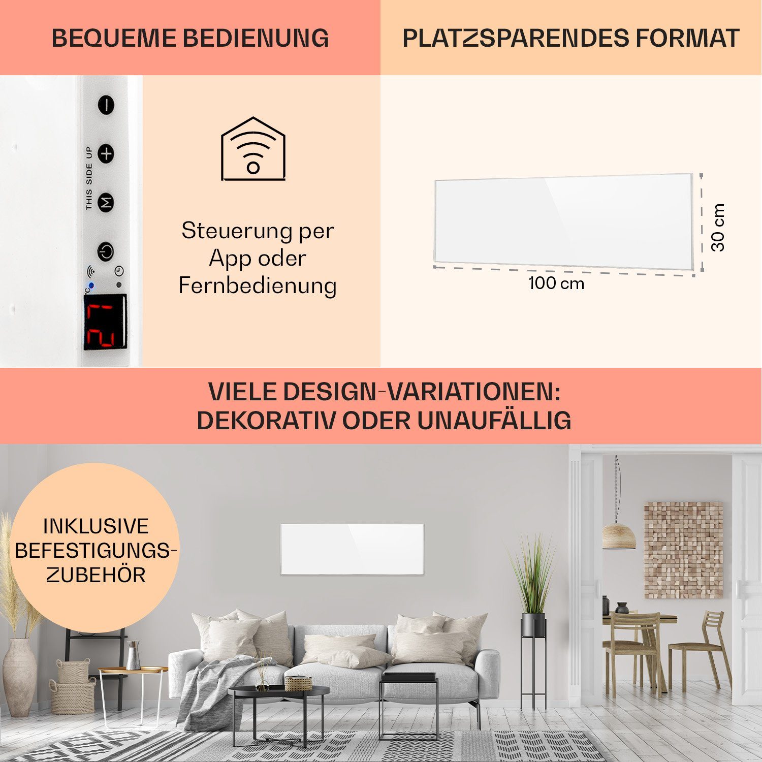 Klarstein Heizkörper Wonderwall Smart 300, elektrische Infrarot Wandheizung Thermostat Bild Heizung elektrisch