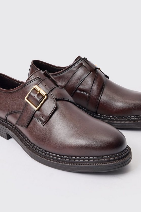 Dunkelbraue PU-Loafer mit Riemchen-Detail