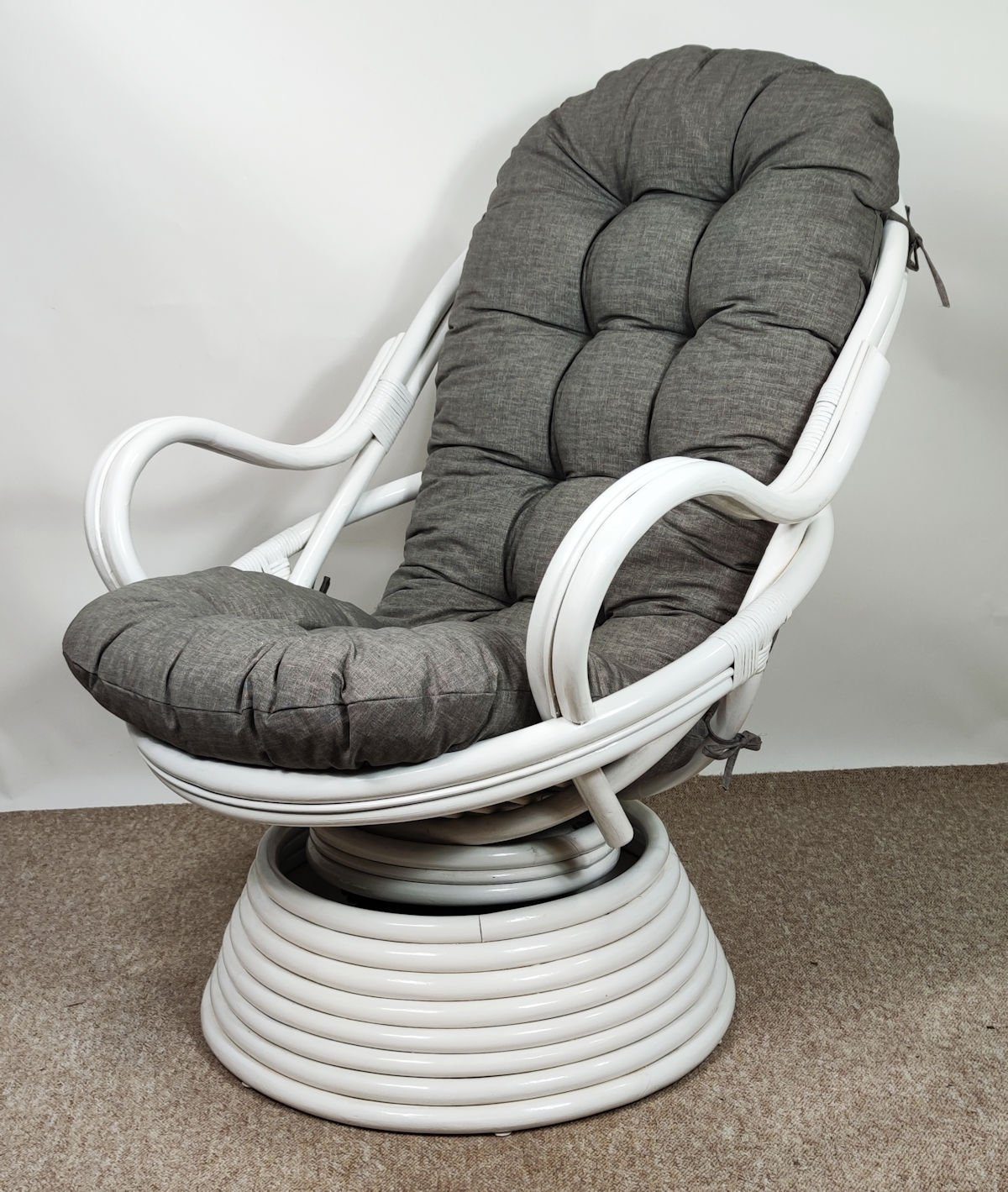Rattani Rattanstuhl Rattan Drehsessel, Drehwippsessel Linda Weiß Lackiert