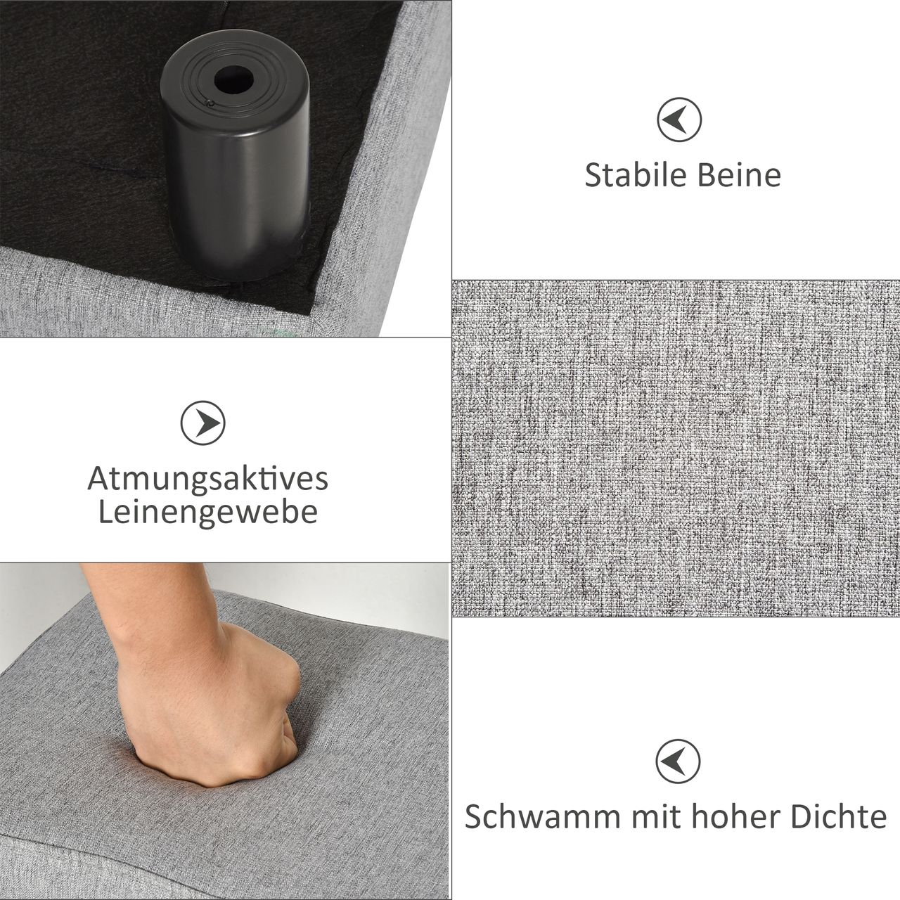 HOMCOM Fußhocker, Sitzhocker, Rechteckiger Ottoman, Fußstütze aus Leinen, Grau