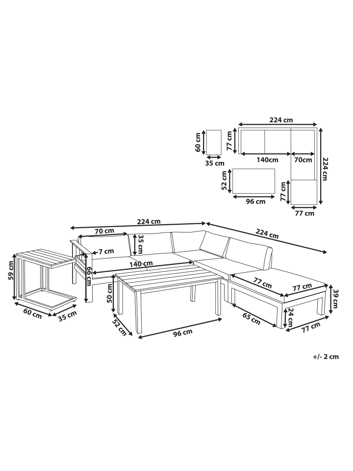 Beliani 4-tlg Lounge Set MESSINA in Schwarz/Heller Holzfarbton/Grau günstig kaufen onesize