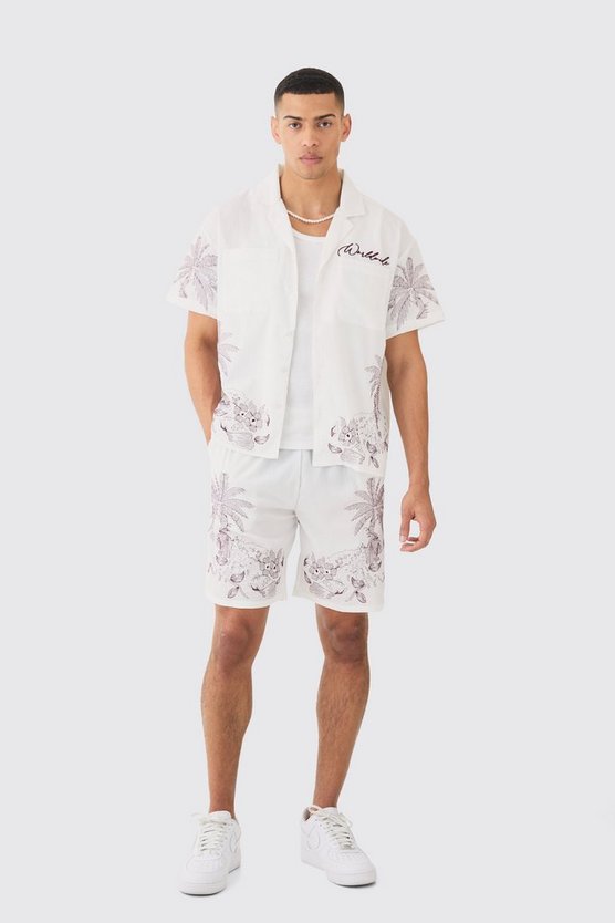 Kastiges florales Seersucker-Hemd & Shorts