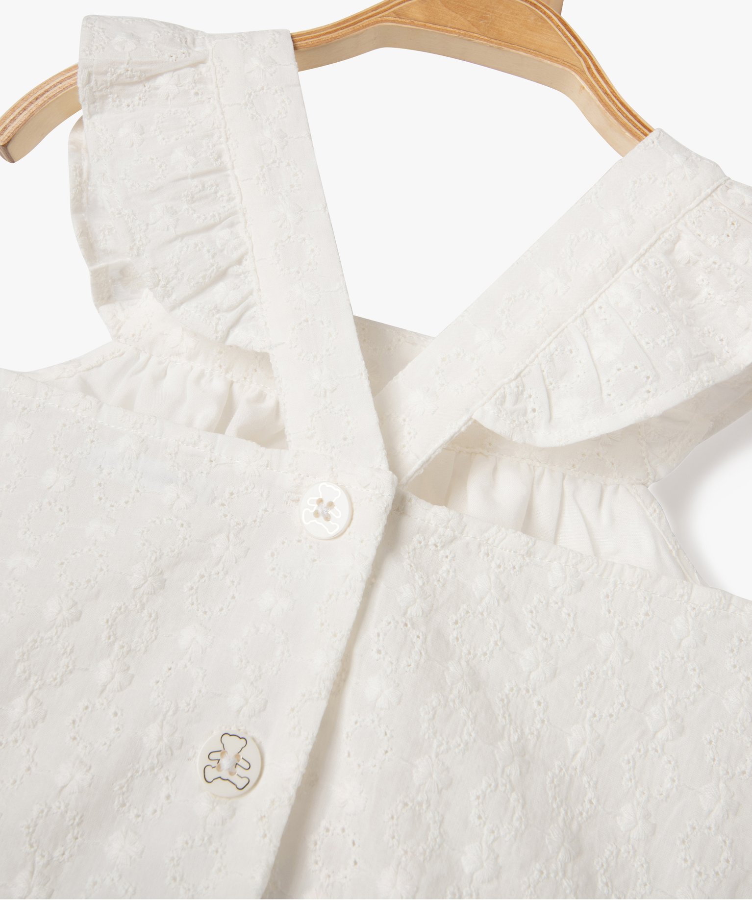 Blouse bébé fille en dentelle anglaise à bretelles volant... beige | GEMO