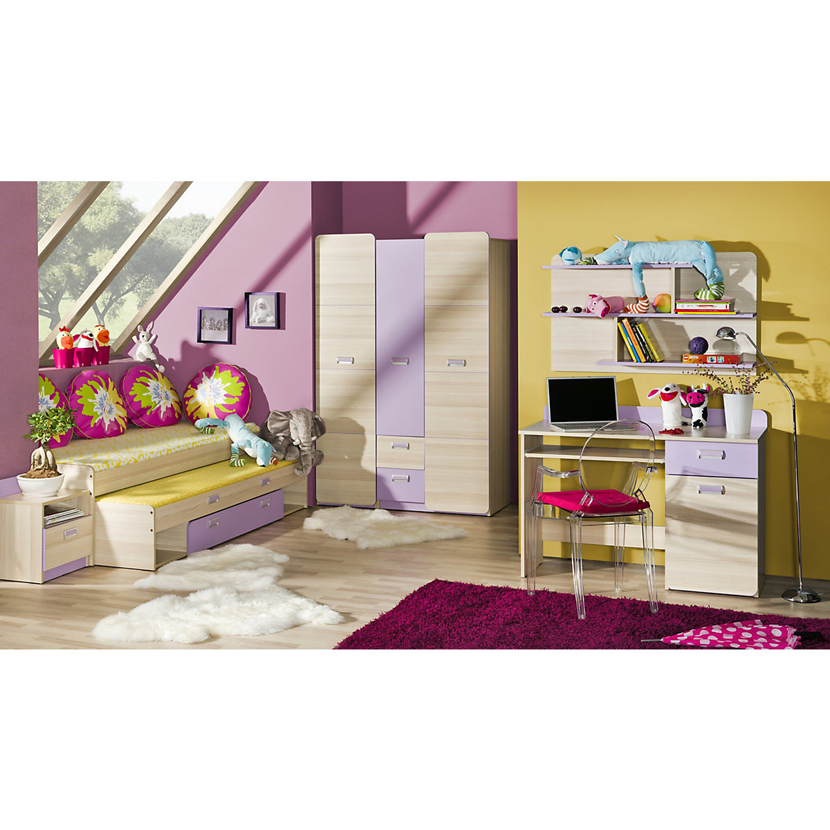 Jugendzimmer Set Lorento 6 teilig violett