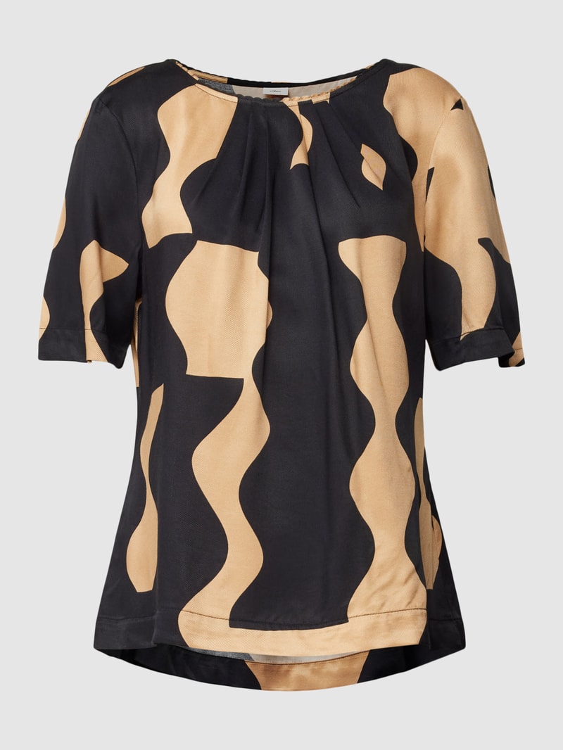 Blusenshirt aus Viskose mit Allover-Muster in camel
