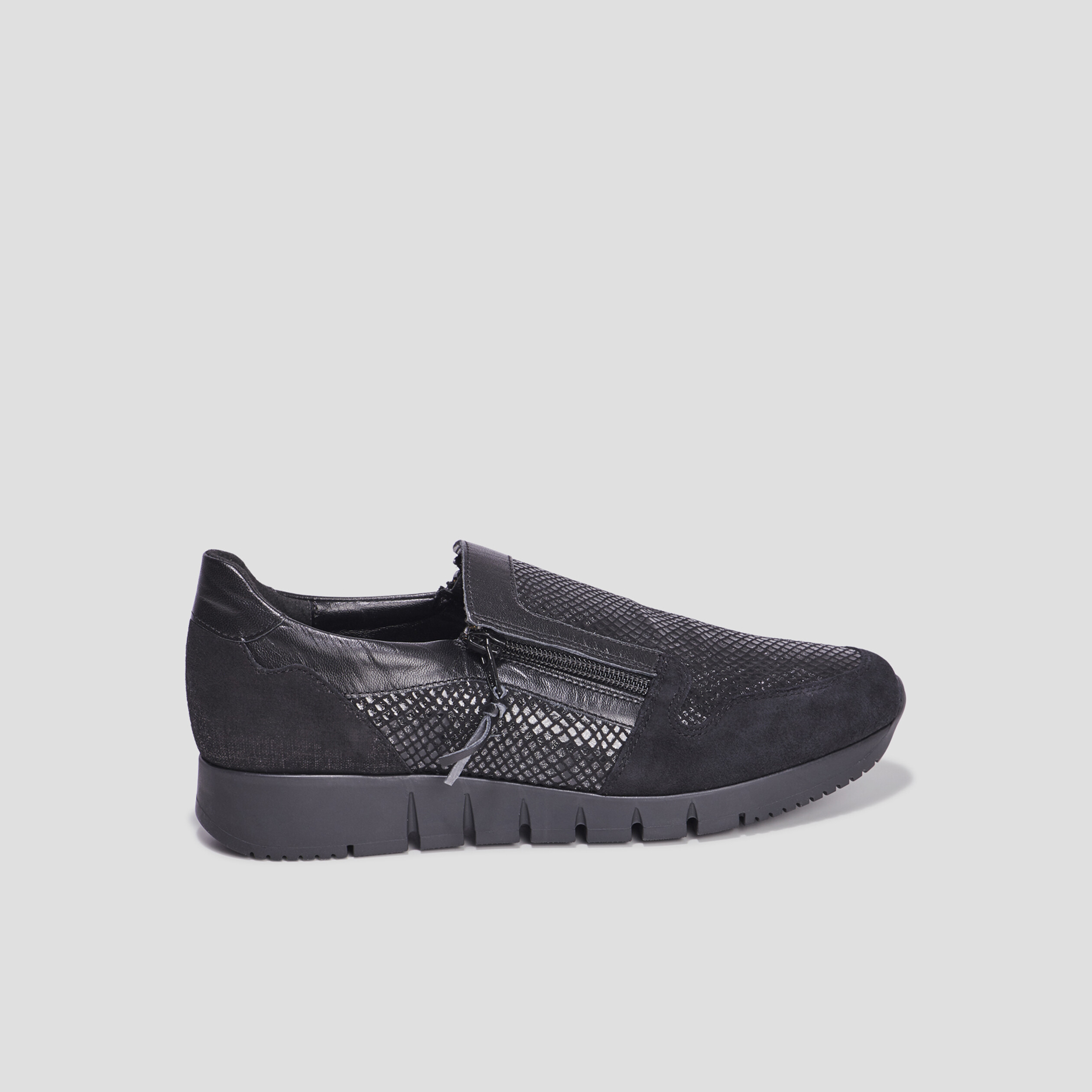 Baskets zippées en cuir pied large noir femme | La Halle