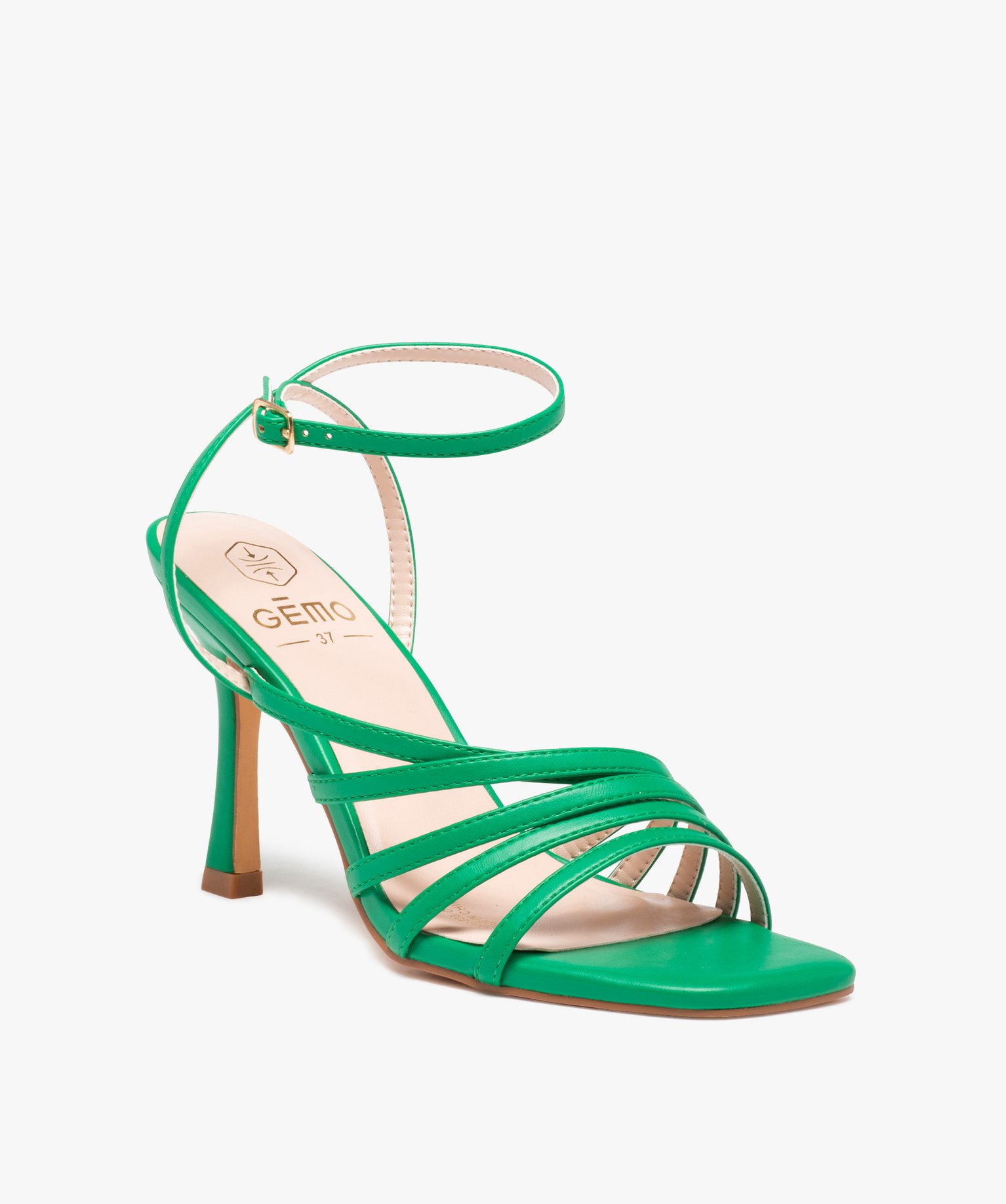 Sandales femme à talon aiguille dessus fines brides unies vert | GEMO
